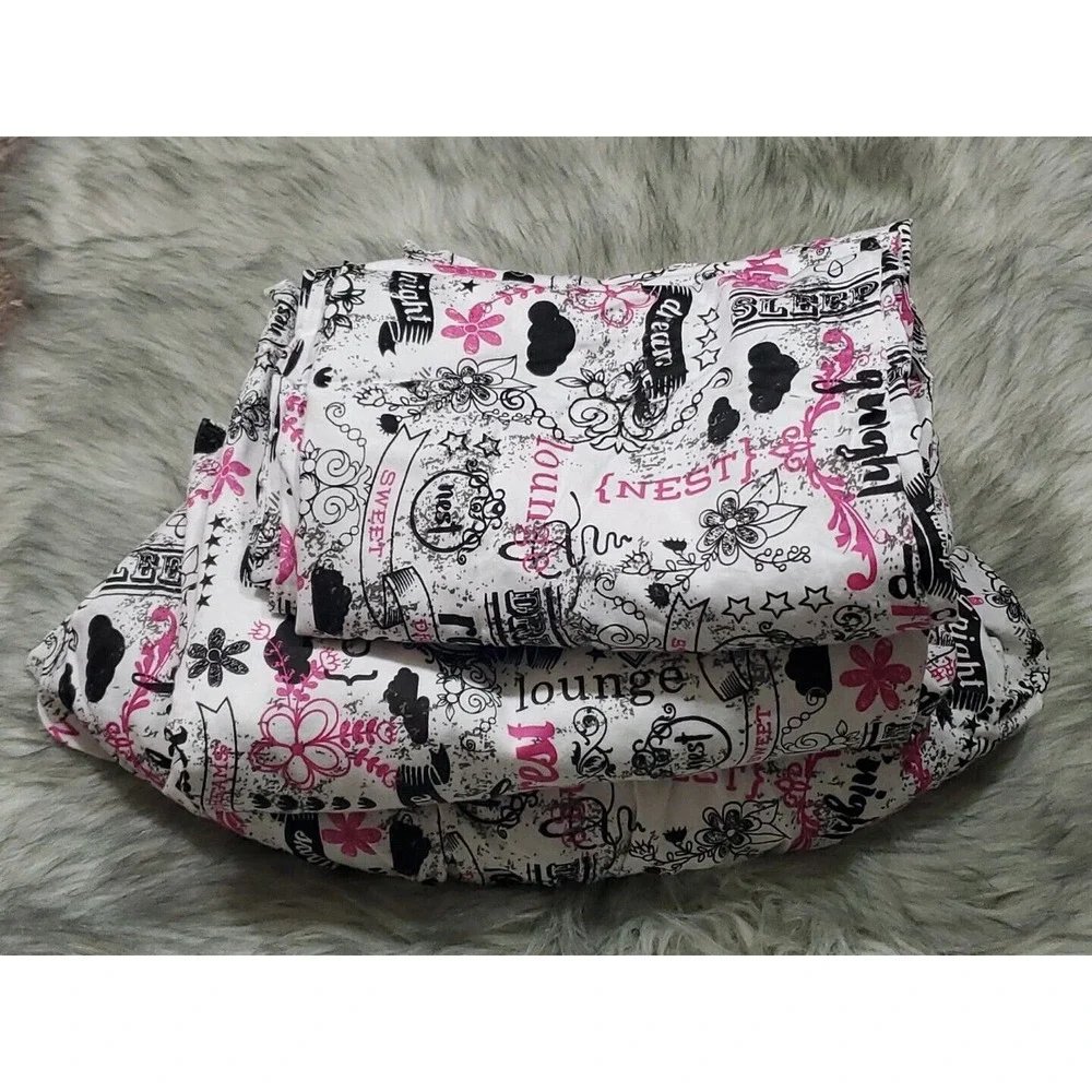 Grace Home Fashion Pink Black White Full Size Sheets Fitted Flat 2 Pillow Cases